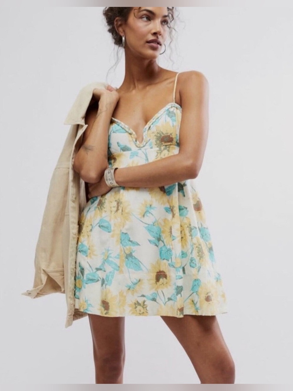 Free People Altura Sunflower printed mini sundress. medium